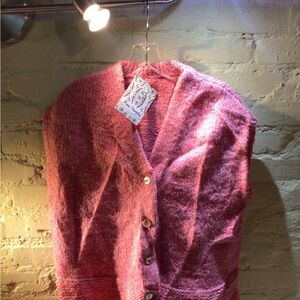 Free People V-Neck Sweater in Deep Pink